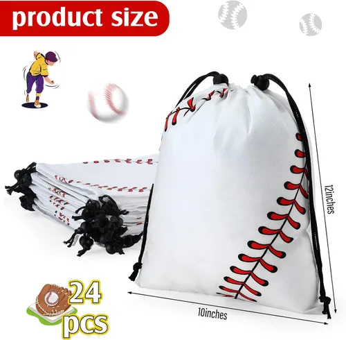 Vista 2 de Nuogo 24 mochilas deportivas de béisbol con cordón para fiestas deportivas, bolsas de golosinas, bolsas de regalo, para jugadores, atletas, bolsas