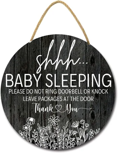 Vista 6 de Letrero de sueño de bebé para puerta delantera, con texto en inglés «Please Do Not Ring», colgador de puerta de madera para decoración de porche al