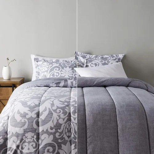 Vista 11 de Amazon Basics - Juegos de edredón tamaño Twin/Twin XL, ropa de cama reversible de microfibra ultra suave y ligera de 2 piezas, azul denim/rayas