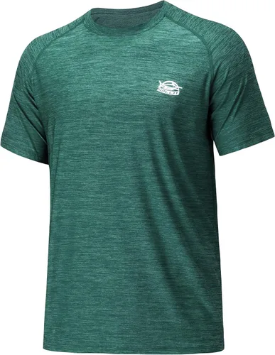 Vista 11 de Willit Camiseta de protección solar con capucha para hombre, manga corta, UPF 50+, FPS, secado rápido, resistente al agua Verde fluorescente