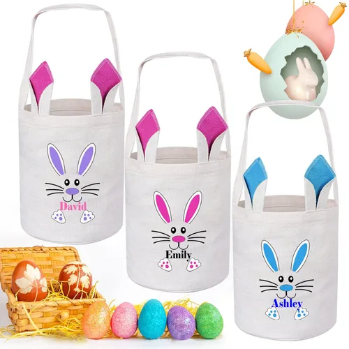 Vista 6 de Paquete de 2 cestas de Pascua personalizadas para niños, cestas de Pascua Touber para niños, cestas de Pascua personalizadas con nombre, regalos