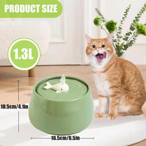 Vista 3 de Fuente de agua de cerámica para gatos, dispensador de agua de porcelana para gatos de 45 onzas/1.3 L, fuente de agua automática para mascotas