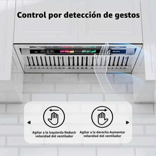 Vista 4 de BRANO Campana extractora de inserción, campana de ventilación de cocina integrada de 900 CFM con control de voz, gestos y táctil, ventilador