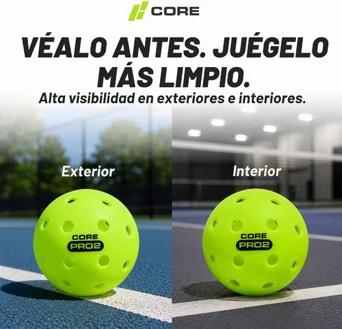Vista 8 de CORE PRO2 Outdoor Pickleball Balls, 40-Hole Design, Textured Lime Green Surface, Consistent Bounce, Stable Flight and Crack-Resistant Construction