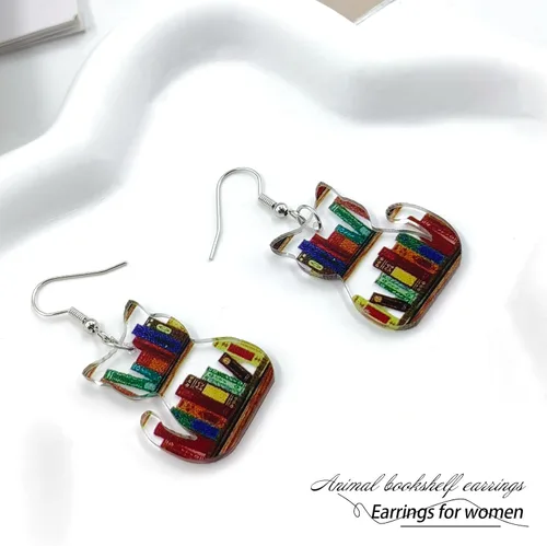 Vista 13 de Pendientes colgantes de libros para mujer, amantes de los libros, aretes acrílicos