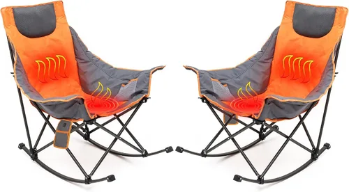 Vista 23 de SUNNYFEEL Silla Mecedora de Camping Paquete de 2, Silla Plegable de Jardín Extragrande para Exteriores con Bolsillo, Resistente