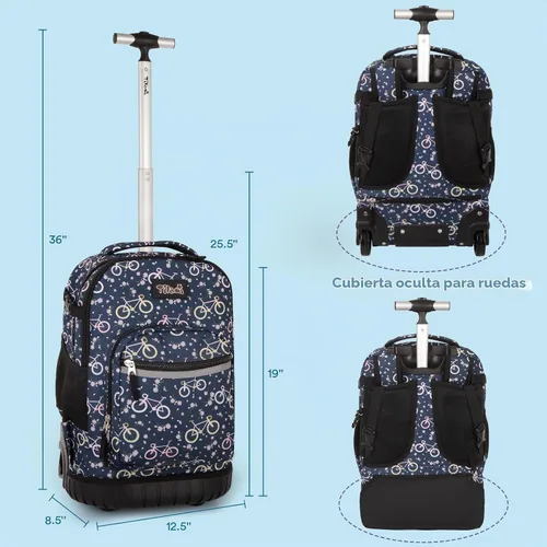 Vista 2 de Tilami Mochila con ruedas para niños de 18 pulgadas, mochila para computadora portátil, bicicleta