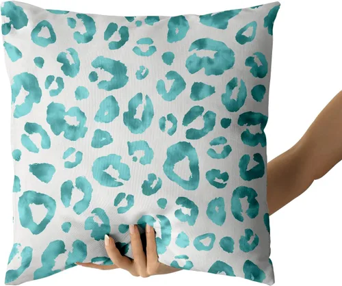 Vista 3 de Juego de 2 fundas de almohada con estampado de leopardo gris aguamarina de 16 x 16 pulgadas, diseño de guepardo gris acuarela y blanco, fundas