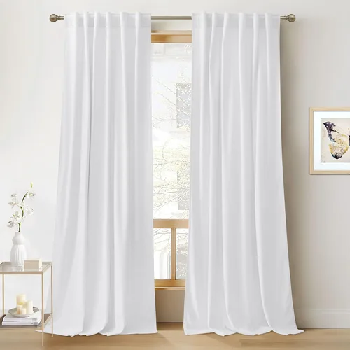 Vista 80 de RYB HOME Cortinas 100% opacas de terciopelo blanco para dormitorio, pestaña trasera y bolsillo para barra, aislamiento térmico, cortinas
