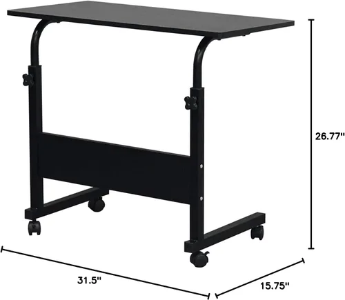 Vista 2 de Bandeja de TV de madera rodante, mesa ajustable para aperitivos con ruedas, escritorio portátil para computadora portátil junto al sofá, cama, mesa