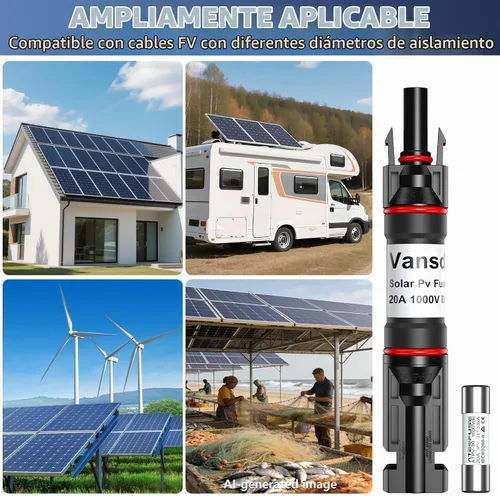 Vista 7 de Vansdon Portafusibles solares 20A en línea para panel solar y controlador