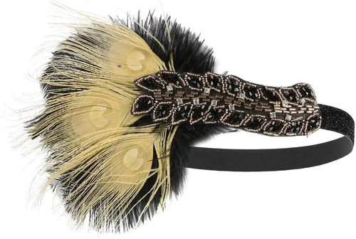 Vista 22 de Roaring 20s Great Gatsby - Diadema estilo flapper para mujer, estilo Art Deco de los años 20, con plumas A azul