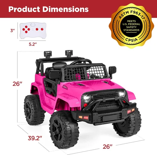 Vista 7 de Best Choice Products - Auto de 12 V para niños con control remoto para Rosa intenso