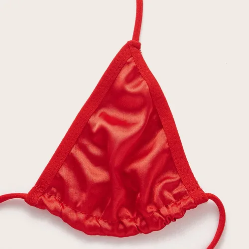 Vista 3 de Rojo Santa - Lencería de Navidad para mujer conjunto de lencería de dos piezas sexy de plumas para cosplay ropa