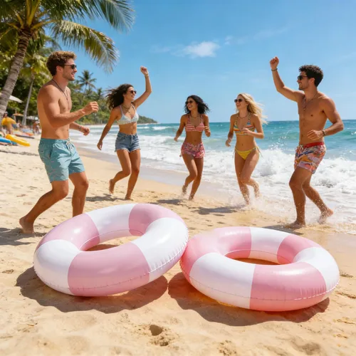 Vista 4 de 4 Pack Striped Large Inflatable Swim Rings, 35" Summer Adult Pool Float for Beach & Pool