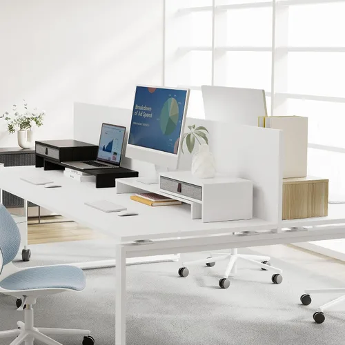 Vista 8 de Fenge - Soporte elevador para monitor de computadora con cajón para 2 o 3 monitores, soporte de escritorio ajustable en longitud y ángulo para Negro