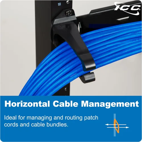 Vista 4 de ICC 1.25" Anillo de gestión de cables de plástico, horizontal, ajuste universal, paquete de 1 – Organizador de cables para cableado estructurado