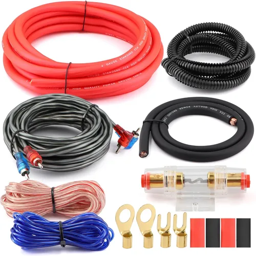 Vista 8 de Kit de cableado de amplificador CCA de calibre 0 3000 W completo, cable de alimentación de audio de automóvil de aluminio revestido de cobre