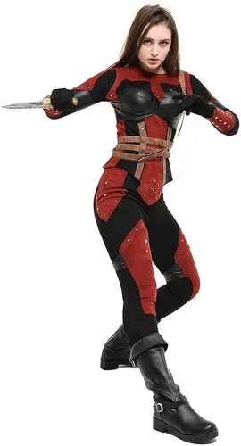 Vista 5 de miccostumes Disfraz de asesino oscuro para mujer, conjunto de cosplay con capucha