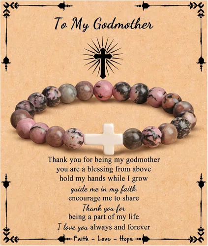 Vista 27 de JoycuFF Regalos Cristianos, Pulseras de Cruz para Mujeres, Joyería Cristiana Católica Religiosa de Fe de Pascua, Pulseras de Piedra Natural