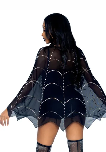 Vista 2 de Poncho Transparente con Telaraña y Rhinestones Multicolor