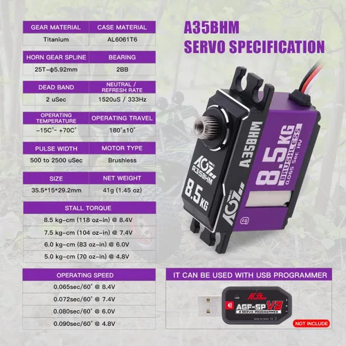 Vista 2 de AGFRC Motor servo RC sin escobillas de 18.7 lbs HV para 1/12 1/10 RC Car