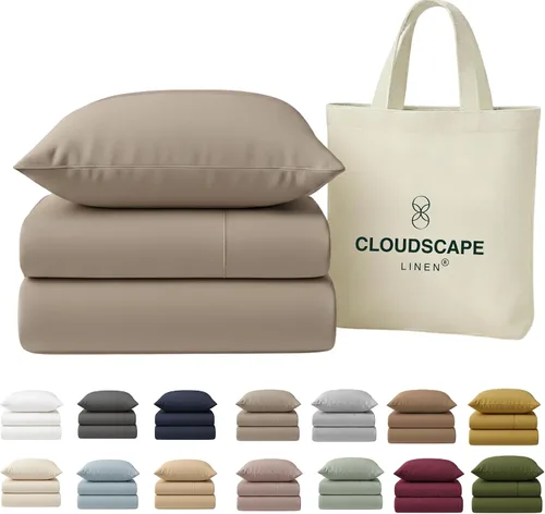 Vista 23 de Cloud Scape Linen - Juego de sábanas de 100% algodón egipcio, tamaño individual, juego de ropa de cama de lujo de 3 piezas, 400 hilos, calidad
