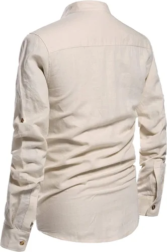Vista 4 de Nitagut - Camisas de lino para hombre con cuello henley, manga larga, para uso diario