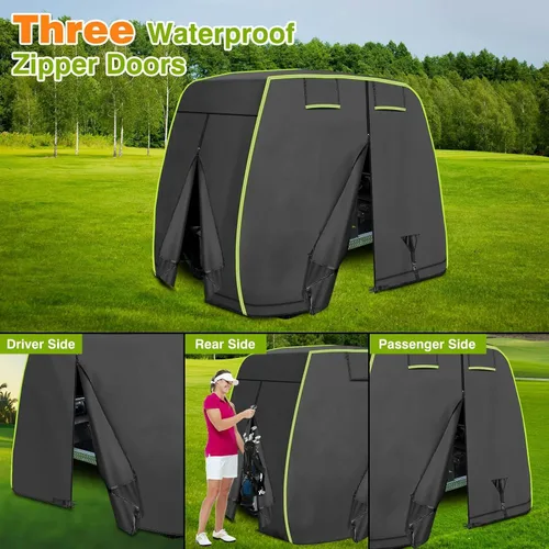 Vista 8 de Funda para carrito de golf de 2/4 pasajeros para EZGO, Club Car, Yamaha con tiras reflectantes, protección para todo tipo de clima, impermeable, a