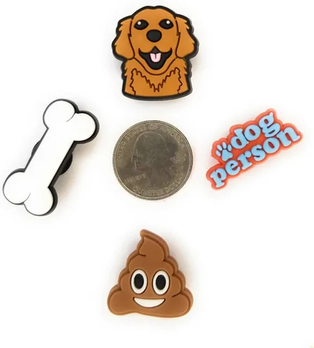 Vista 2 de WorkedLikeACharm - 4 dijes para zapatos de perro Golden Retriever Bone Poop Emoji para zuecos y zapatos, decoración de regalo, PVC impermeable, No