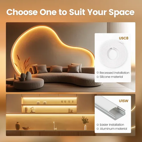 Vista 6 de Muzata Difusor LED de silicona sin manchas de 16.5 pies/16.4 ft con canal LED blanco flexible con brida empotrada tubo flexible