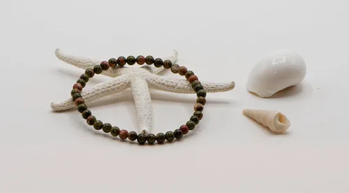 Vista 4 de Pulsera elástica redonda de jaspe unakita de 0.157 in, 7", Gema, Jaspe