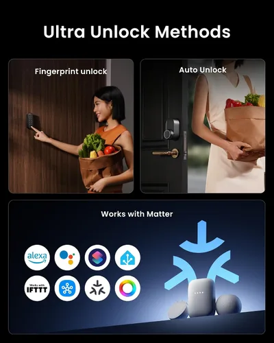 Vista 11 de Smart Lock Ultra con teclado, cerradura de puerta de huellas dactilares, control remoto de aplicación, cerrojo de teclado WiFi integrado, desbloqueo