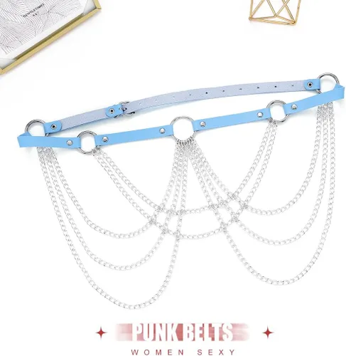 Vista 4 de Asooll Cinturón punk de cadena de cuero en capas para el cuerpo, joyería de cintura de cuero para la playa, club, fiesta, accesorios de joyería