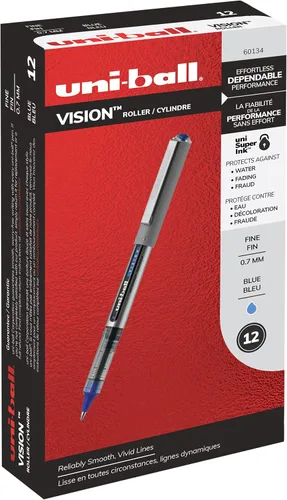 Vista 2 de uniball Vision - Bolígrafos de punta fina de 0.028 in, color azul, 12 unidades y bolígrafos de gel uniball, 207 signo gel con punta media de 0.028