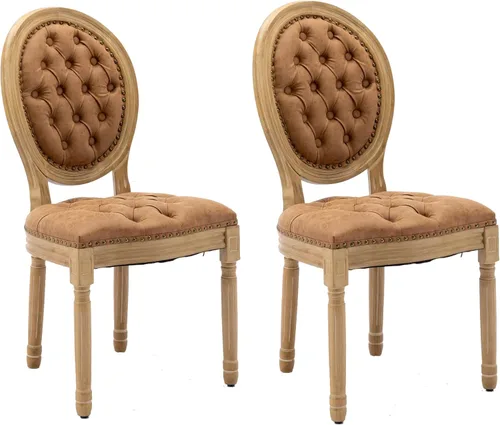Vista 11 de LKTART Juego de 2 sillas de comedor francesas de piel sintética con botón y cabezal de clavos para sala de estar, cocina, sillas laterales ovaladas