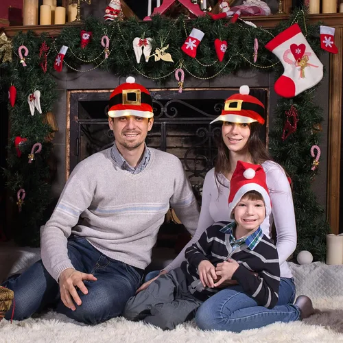 Vista 5 de Janmercy 2 Pcs Light up Christmas Hat Western LED Santa Hat Buffalo Plaid Hat Chimney Hat Baseball Cap