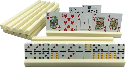 Vista 2 de Yuanhe Paquete de 4 soportes de plástico para dominó, bandejas de dominó, organizador para juegos de mesa clásicos, azulejos, juegos familiares