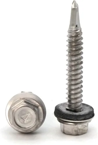 Vista 3 de Tornillos para techos de cabeza hexagonal de acero inoxidable #14 con arandela de sellado, tornillos para techos de acero inoxidable autoperforantes