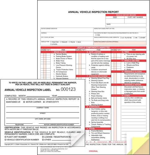 Vista 3 de Formulario y etiqueta del informe anual de inspección de vehículos de J. J