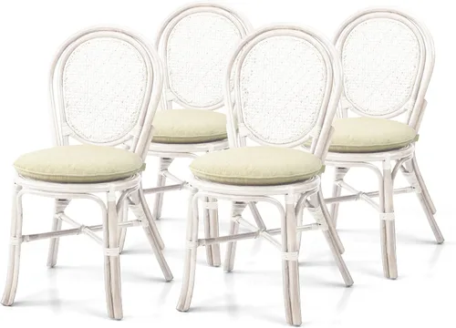 Vista 12 de Denver Dining - Silla auxiliar de mimbre hecha a mano con cojín color crema, ratán natural, colonial