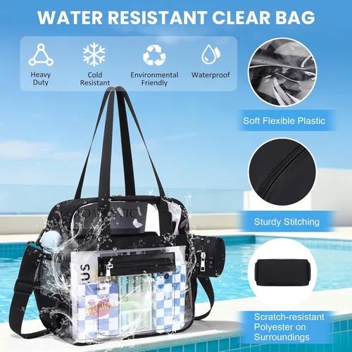 Vista 7 de Clear Tote Bag for Women 12x6x12 Stadium Approved Transparent Crossbody Bag with Multi Pockets for Sports Concerts