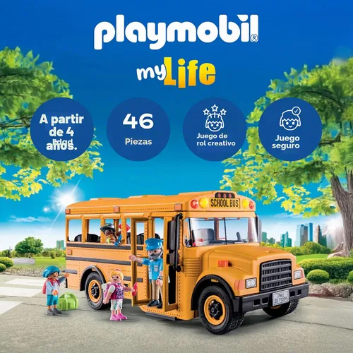 Vista 2 de Playmobil Autobús escolar con accesorios y 4 figuras