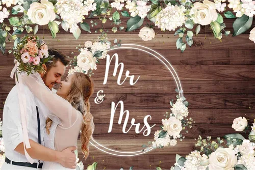 Vista 4 de Telón de fondo de 5 x 3 pies con diseño floral de rosas blancas y boscosas, telón de fondo para fotografía de pared, para parejas, boda, novia