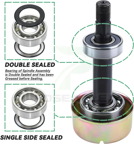 Vista 4 de Conjunto de husillo AM144608 previamente engrasado con polea de husillo UC20697 para John Deere X330 X350 X354 X370 X380 X384 X390 X394 X570 X580