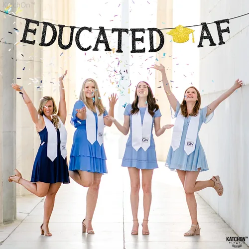 Vista 8 de KatchOn, Cartel AF educativo negro con purpurina – 10 pies, NO DIY Cartel de graduación 2025, decoraciones de fiesta de graduación 2025