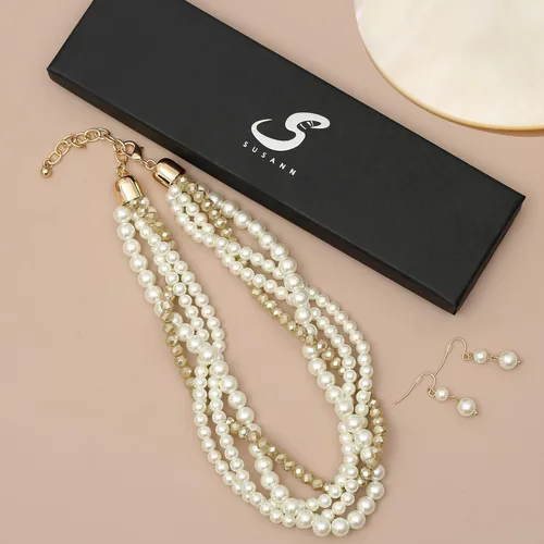 Vista 6 de Juego de collar de oro para mujer, collar estético y aretes, accesorios de moda para fiesta nupcial