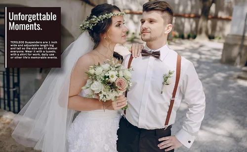 Vista 5 de trilece Tirantes para hombre con corbatín Disfraz unisex para hombre y mujer, vestido de esmoquin, tirantes y corbatín fuerte clips
