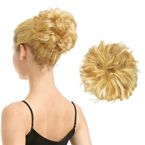 Vista 11 de Barsdar - Moño de cabello 100 % humano, Moño desordenado, Extensiones de cola de caballo, Moño de cabello rizado, Pieza de cabello