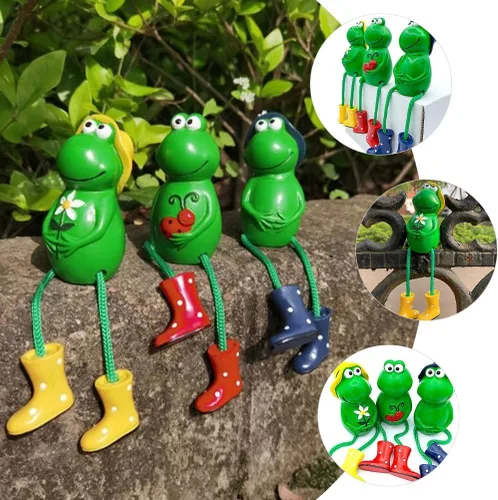 Vista 5 de ARTIBETTER Figuras en miniatura de rana para decoración del hogar, 3 piezas, figuras de rana, estantes con patas colgantes, estatua de rana, adorno